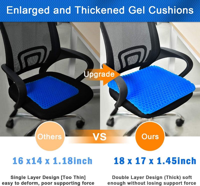 Photo 3 of (READ FULL POST) Cooling Gel Seat Cushion, Thick Big Breathable Honeycomb Design Absorbs Pressure Points Seat Cushion with Non-Slip Cover Gel Cushion for Office Chair Home Car seat Cushion for Wheelchair