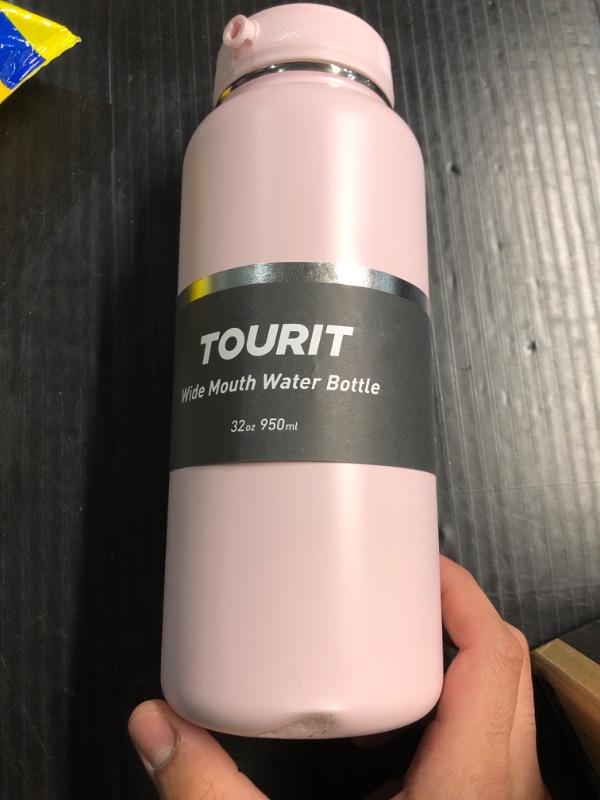 Photo 2 of **DENTED**TOURIT 32 oz Insulated Water Bottle, Stainless Steel Sports Water Bottles With Top Handle, Double-Wall Travel Thermal Water Flask, BPA Free Leakproof Thermos Bottle for Sports and Travel,Pink