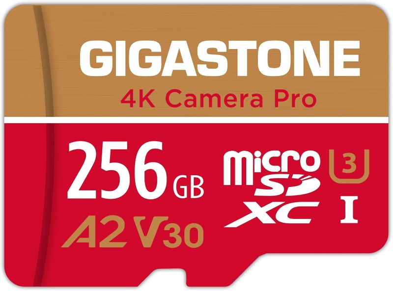 Photo 1 of [5-Yrs Free Data Recovery] Gigastone 256GB Micro SD Card, 4K Camera Pro, A2 V30 for Smartphone, Gopro, Action Cams, 4K UHD Video, Nintendo-Switch Compatible, Up to 100MB/s, UHS-I U3 C10 with Adapter
