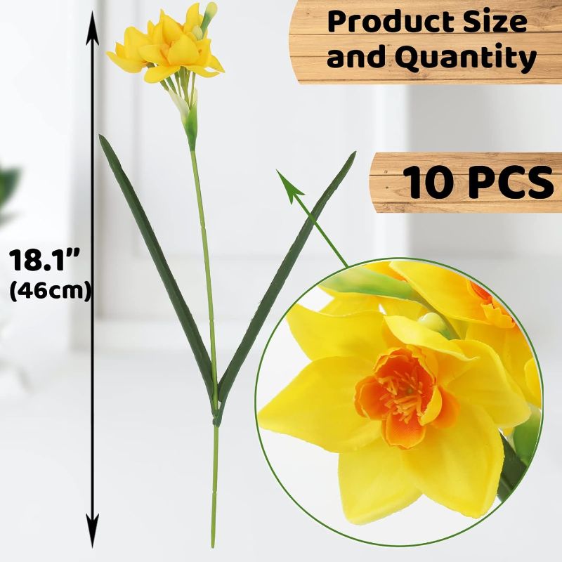 Photo 3 of (READ FULL POST) Hananona 10 Pcs Artificial Daffodils Flowers Narcissus Faux Spring Flowers Fake Silk Daffodil Flower Arrangement for Indoor Outdoor Home Wedding Decor (10, Yellow)