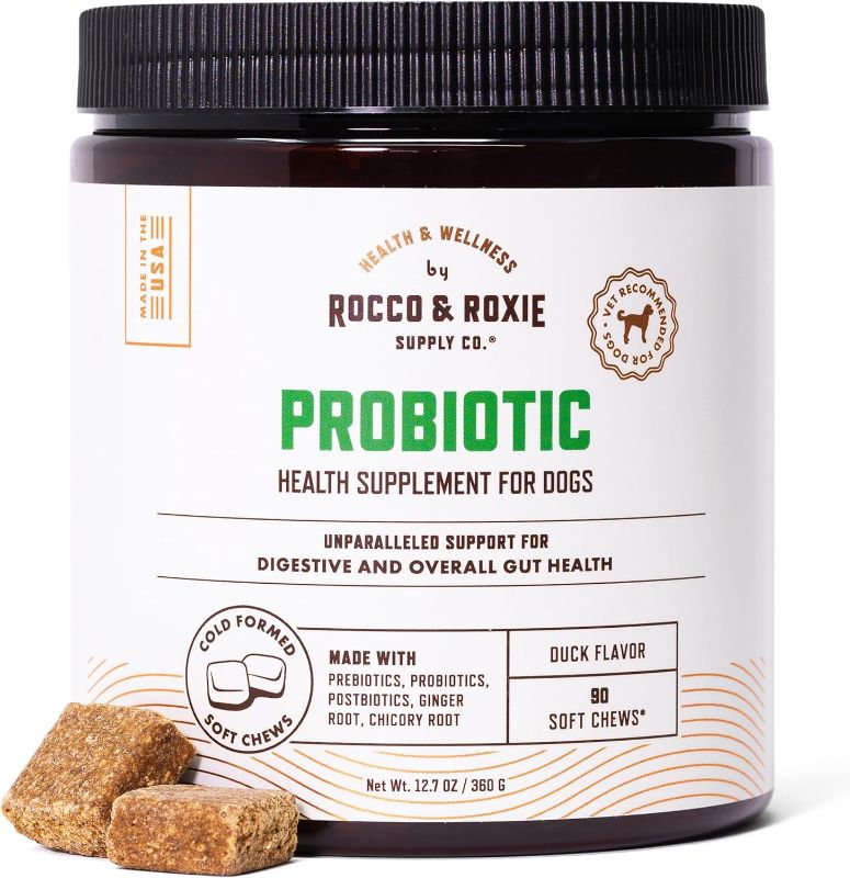 Photo 1 of ***STOCK PHOTO REFERENCE ONLY***Rocco & Roxie Probiotics for Dogs, Support Gut and Digestive Health, Anti Diarrhea, Constipation & Gas Relief, Allergies, & Itchy Skin, Prebiotics, Enzymes, Puppy to Senior Dog Supplements Chews 90ct
