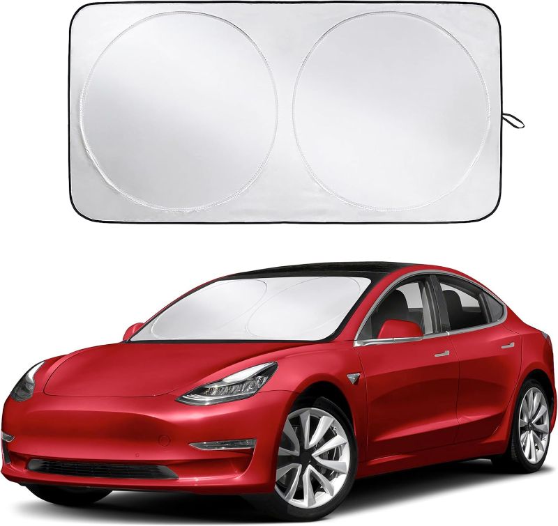 Photo 1 of ***STOCK PHOTO REFERENCE ONLY*** EcoNour Windshield Sun Shade for Tesla Model 3/Y Cars (2016-2024) - Reflective 240T Material Foldable Sun Shield - Upgraded Windshield Fits for Both Tesla Model Y Sunshade and Tesla Model 3 Sunshade