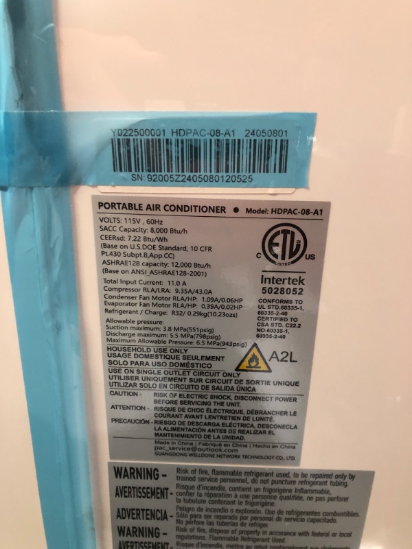 Photo 3 of ***USED - MISSING PARTS - SEE COMMENTS***
12,000 BTU Portable Air Conditioner Cools Up to 500 Sq.Ft, 3-IN-1 Energy Efficient Portable AC Unit with Remote Control & Installation Kits for Large Room, Campervan, Office, Temporary Space