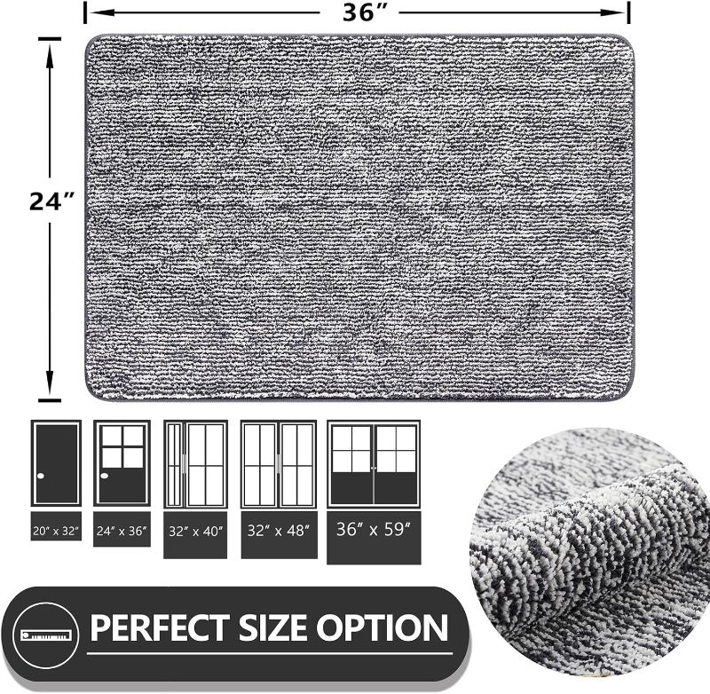 Photo 3 of (READ FULL POST) REFETONE Indoor Doormat, Front Door Mat 24"x36" Absorbent Rubber Backing Non Slip Back Door Mats, Washable Low-Profile Inside Floor Mat Door Rugs for Entryway, Resist Dirt Mud Mat for Dogs, Dark Grey