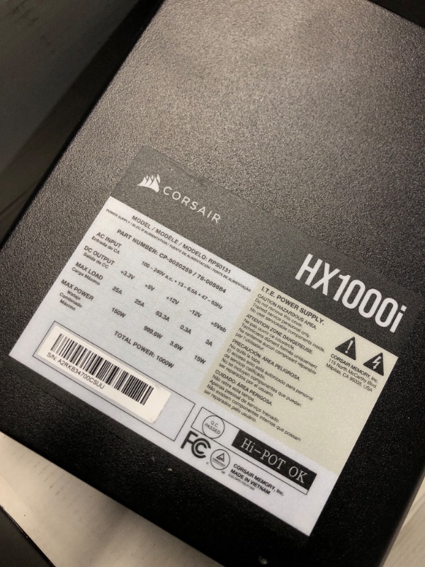 Photo 3 of (READ FULL POST) Corsair HX1000i Fully Modular Ultra-Low Noise ATX Power Supply - ATX 3.0 & PCIe 5.0 Compliant - Fluid Dynamic Bearing Fan - CORSAIR iCUE Software Compatible - 80 Plus Platinum Efficiency - Black