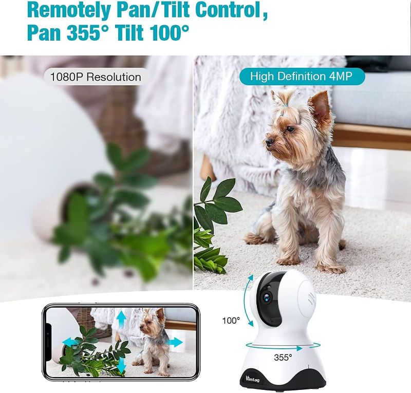 Photo 3 of (READ FULL POST) VIMTAG Pet Camera, 2.5K HD Pet Cam, 360° Pan/Tilt View Angel with Two Way Audio, Dog Camera with Phone APP, Motion Tracking Alarm,Night Vision,24/7 Recording with Cloud/Local SD, Smart Home Indoor Cam