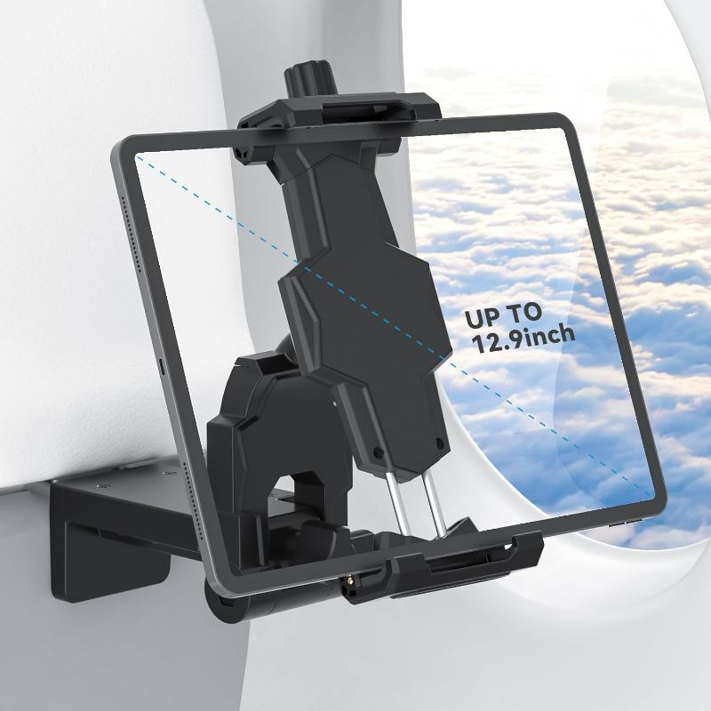 Photo 1 of ***STOCK PHOTO REFERENCE ONLY*** KDD Airplane Tablet Holder Mount, Adjustable Travel Essentials iPad Phone Stand with 360 Degree Rotation, Portable Tesla Model 3/Y Car Headrest Mount Compatible with iPad, Phone, Switch
