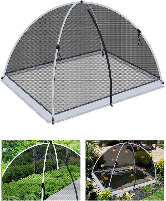 Photo 1 of ***USED - LIKELY MISSING PARTS - UNABLE TO VERIFY FUNCTIONALITY***
5 * 7ft Pond Cover Dome,Garden Pond Net Pond Mesh Tent with Ropes, Stakes and Fiberglass Poles, Pond and Garden Cover Protective Tent Dome Netting for Pond Pool and Garden