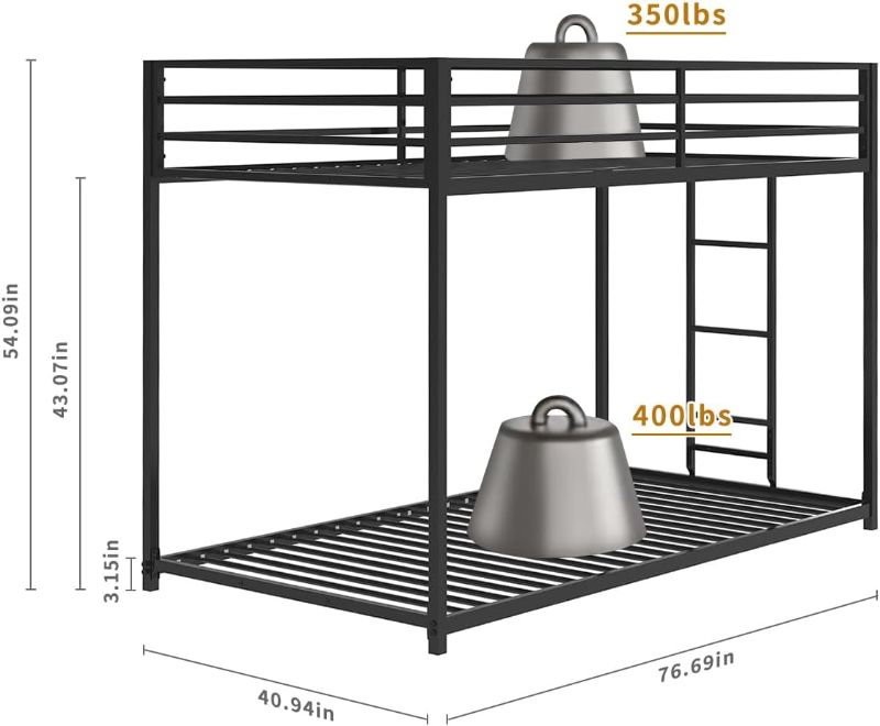 Photo 4 of (READ FULL POST) Twin Over Twin Bunk Bed - LifeSky Metal Low Profile Bunkbed with Side Ladder Black