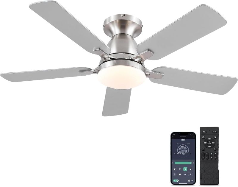 Photo 1 of ***USED - INCOMPLETE - MISSING PARTS - UNABLE TO VERIFY FUNCTIONALITY***
Mpayel Ceiling Fans with Lights and Remote/APP Control,46" Flush Mount Ceiling Fan Dimmable DC Motor?Low Profile Ceiling Fan for Bedroom,Living Room,Brushed Nickel