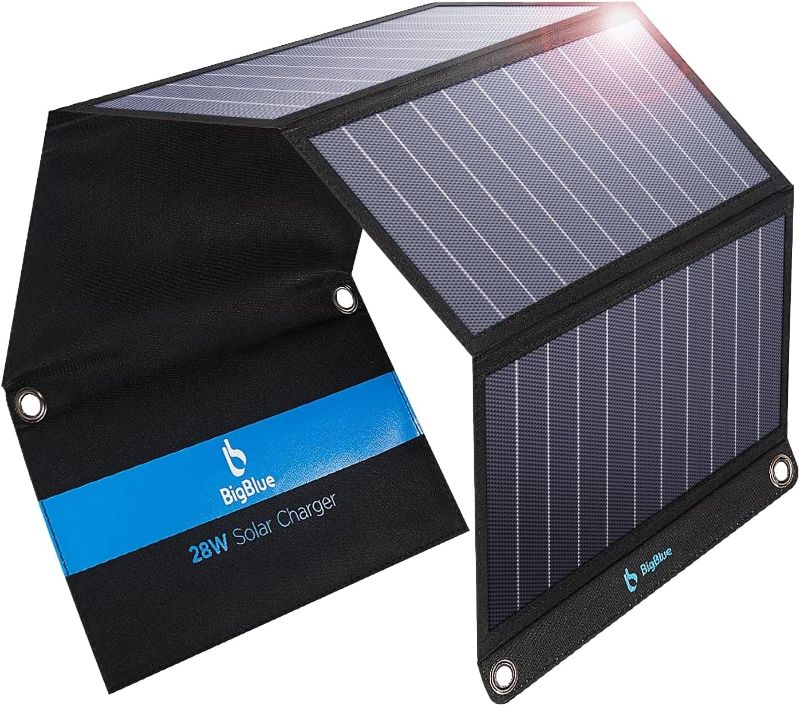 Photo 1 of ***STOCK PHOTO REFERENCE ONLY***BigBlue 3 USB Ports 28W Solar Charger(5V/4.8A Max), Portable SunPower Solar Panel for Camping, IPX4 Waterproof, Compatible with iPhone 11/XS/XS Max/XR/X/8/7, iPad, Samsung Galaxy LG etc.