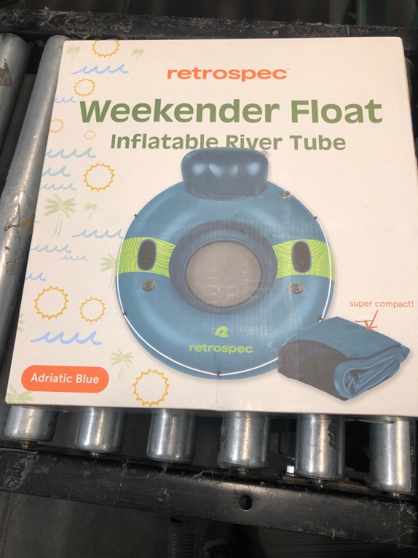 Photo 3 of ??Retrospec Weekender Float River Tube for Lakes, Rivers, and Pools ?with 2 Cup Holders, Built-in Backrest and Wrap Around Grab Rope for Easy Transport - Adriatic Blue - 48” Inflated - 53” Deflated?