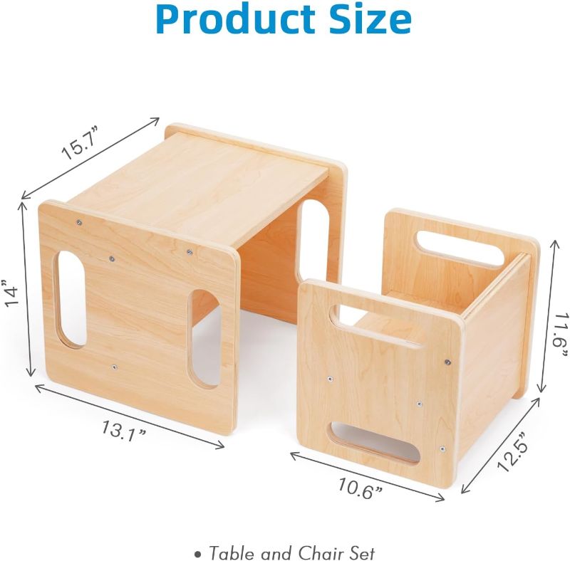 Photo 4 of (READ FULL POST) OOOK Montessori Weaning Table and Chair Set,Kids Activity Table and Chair Set with Fence for Read, Play Toys, Snack Time,Step Stool,1-3 Year Old Kids Montessori Furniture