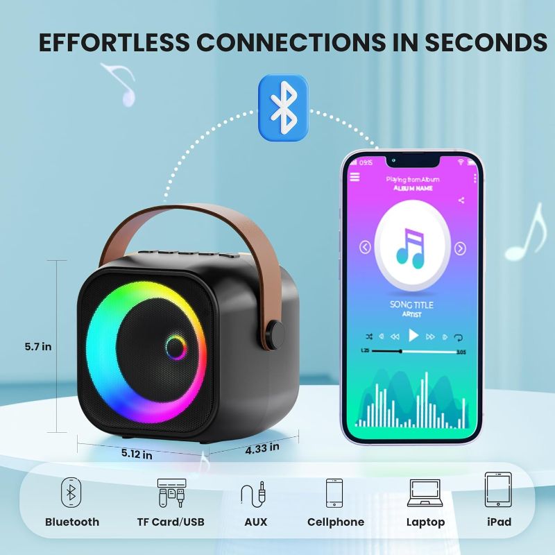 Photo 4 of (READ FULL POST) Mini Karaoke Machine, Portable Bluetooth Karaoke Speaker with 2 Wireless Microphones and Party Lights for Kids and Adults, Birthday Gifts for Girls Boys Family Home Party
