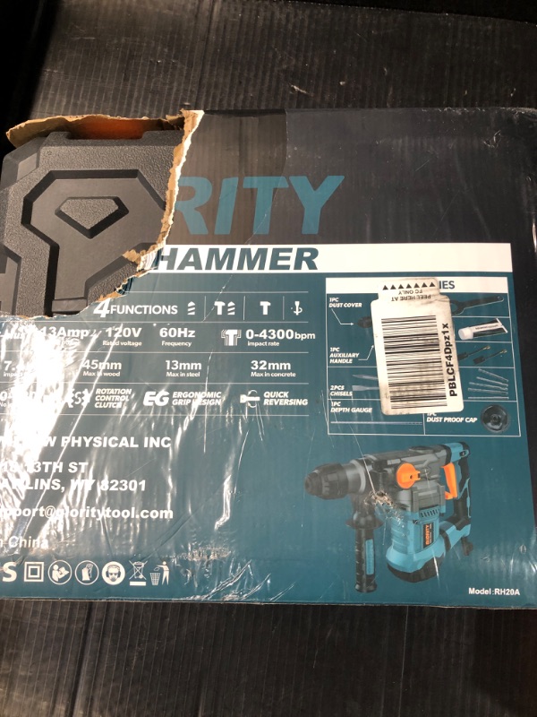 Photo 3 of ***FACTORY SEALED***GLORITY 1-1/4 Inch SDS-Plus 13 Amp Heavy Duty Rotary Hammer Drill with Safety Clutch 4 Functions and Variable Speed, Including Chisels and Drill Bits