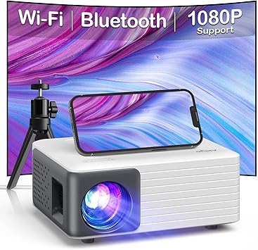 Photo 1 of ***CHECK CLERK NOTES***Mini Projector with WiFi and Bluetooth, 1080P Supported Projector with Projector Stand, Portable Movie Projector for Home Theater/Outdoor, Compatible with iOS/Android/Laptop/TV Stick/HDMI/PS5
