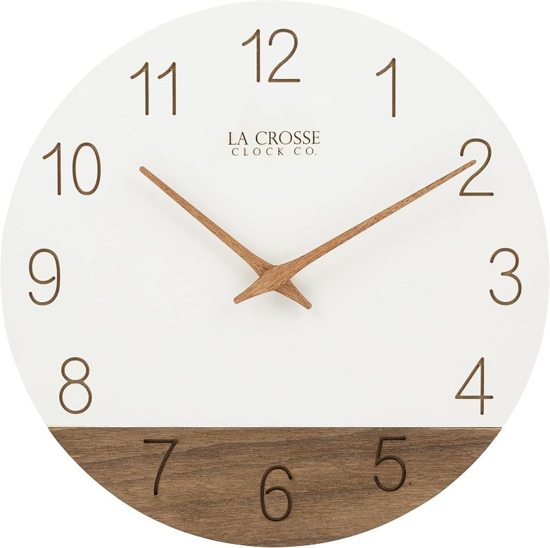 Photo 1 of ***MISSING HOUR HAND*** La Crosse 404-3630B 12" Sierra Wood Quartz Analog Wall Clock