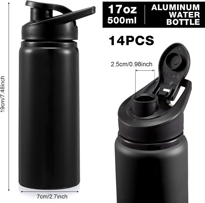 Photo 3 of (READ FULL POST) Gandeer 14 Pcs Aluminum Water Bottle 17 Oz Bike Water Bottles with Snap Lid Reusable Water Bottle Easy Carry Sports Water Bottle for Camping Hiking (Black)