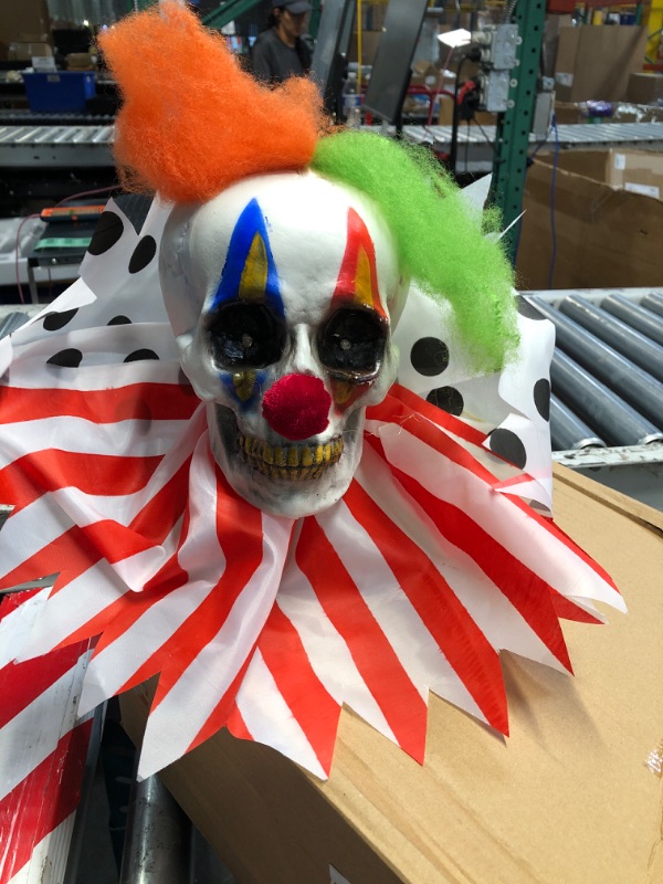 Photo 2 of [ Pops Out of Haunted Box ] Halloween Animated Clown in The Box Sound Activated with Creepy Sound, Bouncing Head, LED Eyes, Wearing The Stars and Stripes for Halloween Prop Indoor Outdoor Decorations