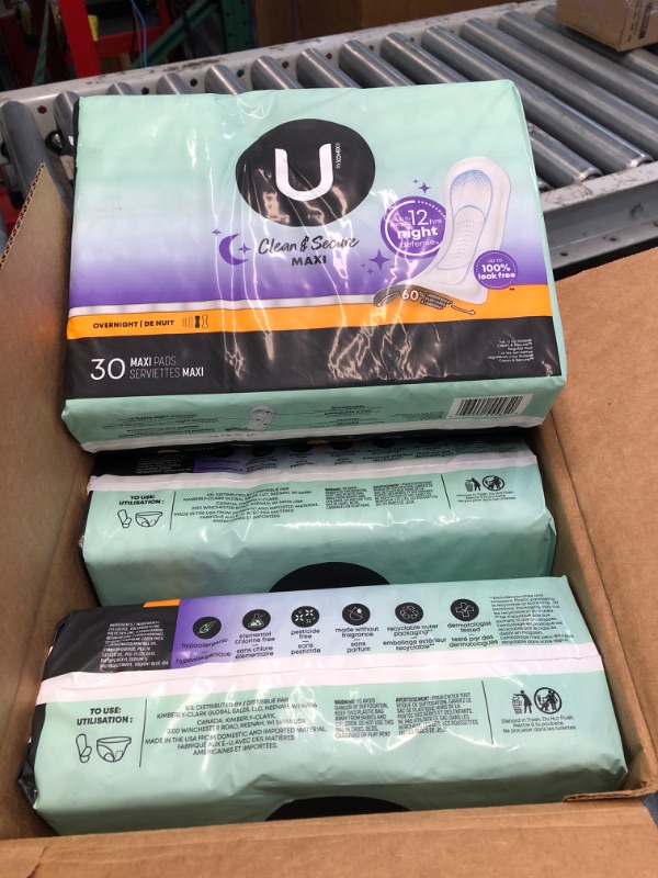 Photo 2 of ***NON REFUNDABLE***U by Kotex Clean & Secure Overnight Maxi Pads, 90 Count (3 Packs of 30) (Packaging May Vary)