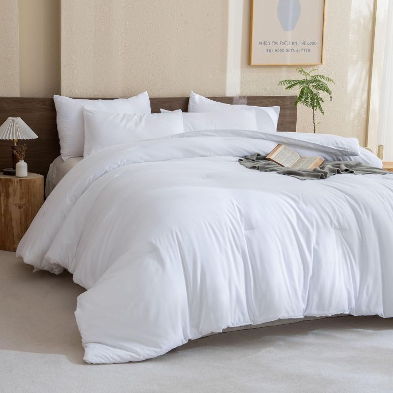 Photo 1 of ***STOCK PHOTO REFERENCE ONLY*** Paxrac Classic Pure White Comforter King Size, 3 Pieces Boho Comforter Set, Lightweight Solid Bedding Set