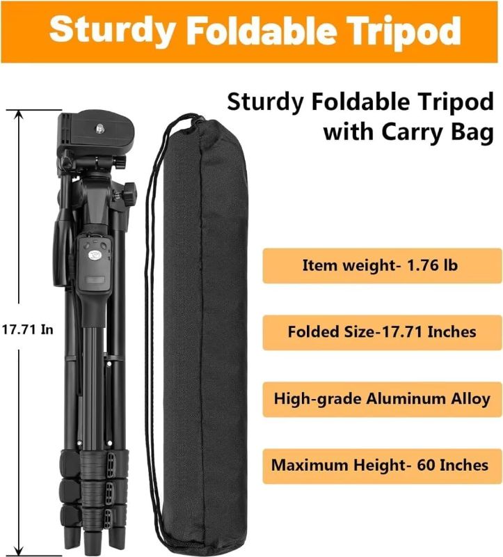 Photo 4 of (READ FULL POST) XXZU Tripod,60" Camera Tripod with Travel Bag,Cell Phone Tripod with Remote,Professional Aluminum Portable Tripod Stand with Phone Tripod Mount&1/4”Screw,for Phone/Camera/Projector/DSLR/SLR