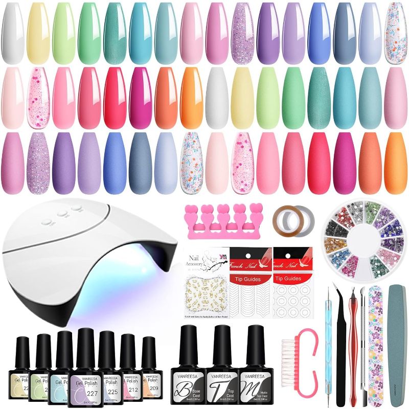 Photo 1 of ***NON REFUNDABLE*** VANREESA 42 Pcs Gel Nail Polish Kit with U V Light 24 Colors Gel Nail Polish Set Green Blue Purple Pink Orange Complete Gel Nail Kit with Manicure Tools