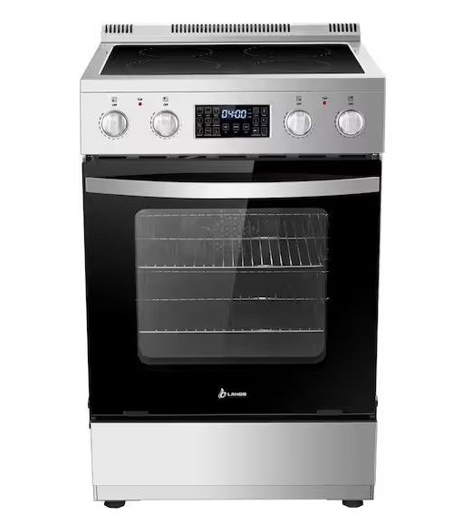 Photo 1 of **dented on bottom** LANBO 24 in. 4 Burner Elements Freestanding Electric Range in Stainless Steel with Air Fry, Rotisserie and True Convection