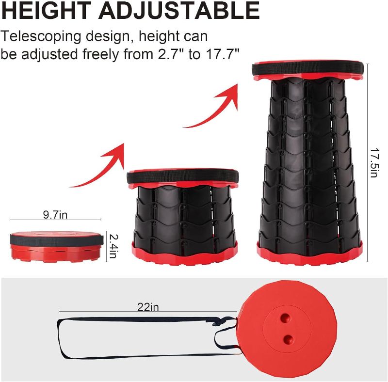 Photo 3 of (READ FULL POST) Doseno Upgraded Foldable Stool Thickened Set of 2, Portable Collapsible Stool Retractable Stool, Foldable Portable Collapsible Chair for Fishing, Hiking Tours, BBQ, Parties, Outdoor Activities (Red)