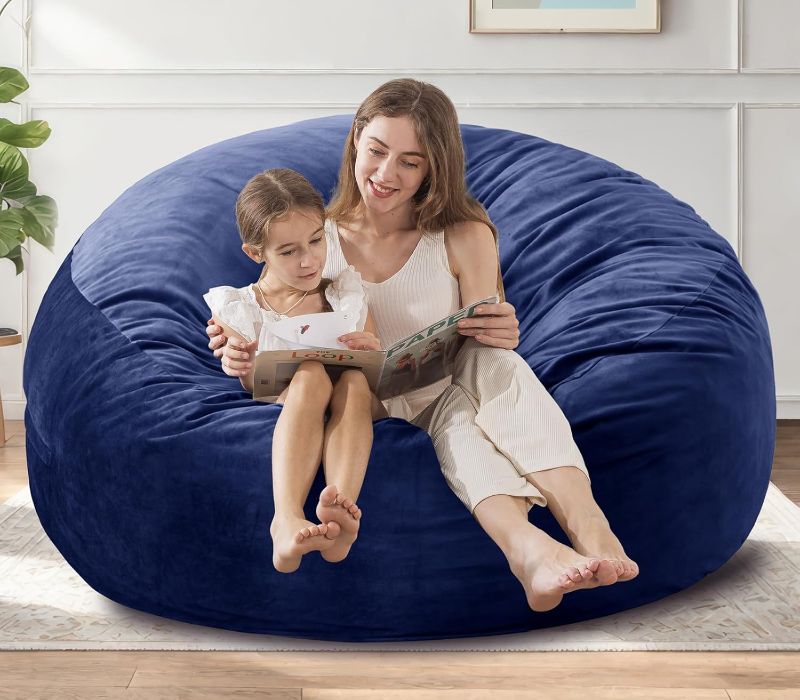 Photo 1 of [Removable Outer Cover] Large Bean Bag Chair, 3 ft Bean Bag Chairs for Adults/Kids with Filling,Soft Memory Foam Blue