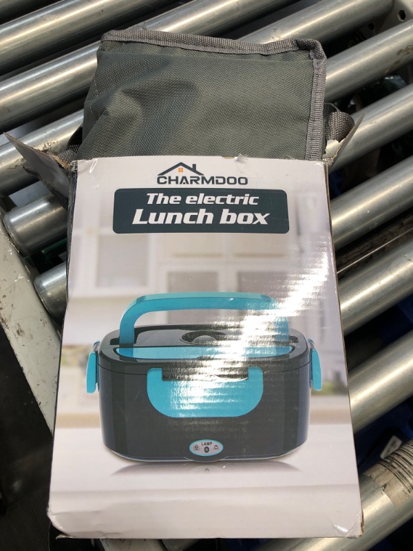 Photo 4 of ***ITEM TESTED FOR POWER, UNABLE TO TEST FURTHER***CHARMDOO Electric Lunch Box, Food Warmer Heater 12V 24V 110V, 80W Faster Heated Lunch Box for Car/Truck/Home Portable Heating Boxes with 1.5L 304 SS Container Fork & Spoon