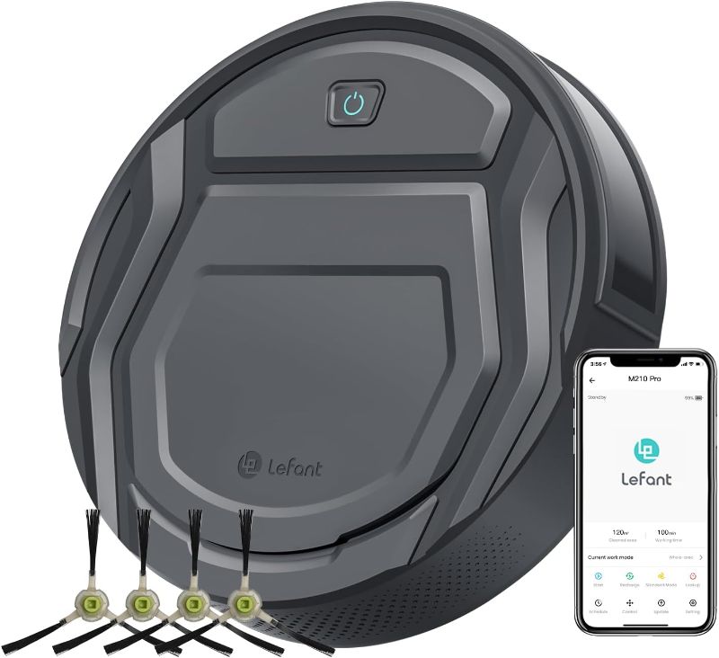 Photo 1 of ***ITEM TESTED FOR POWER, UNABLE TO TEST FURTHER***Lefant Robot Vacuum Cleaner, 6 Cleaning Modes, Schedule Time, WiFi/APP/Alexa, 2200Pa Suction, 120 Min Runtime, Self-Charging Robotic Vacuum, Slim, Quiet, Ideal for Pet Hair, Hard Floors(M210 Pro)Lefant Ro