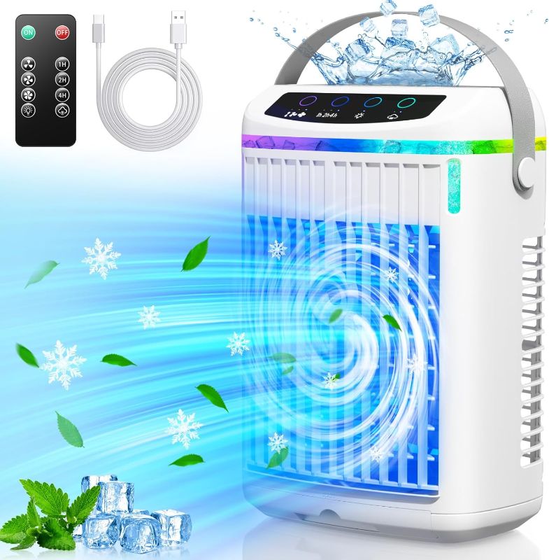 Photo 1 of ***ITEM TESTED FOR POWER, UNABLE TO TEST FURTHER***Evaporative Air Cooler, PERKDS Portable Air Conditioner with Quiet, 3 wind speeds & 2 Cool Mist with Colorful Night Light, Mini AC Unit for Bedroom Room Car Office