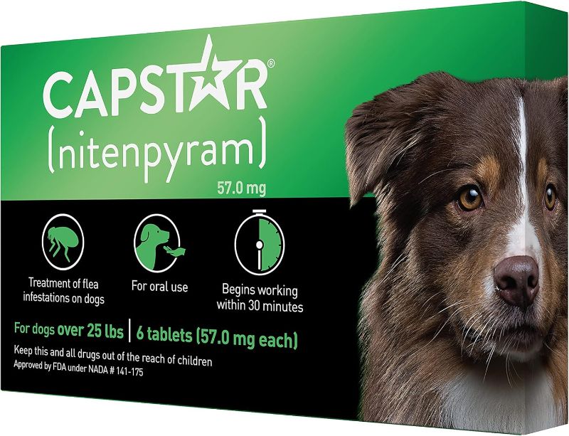 Photo 1 of ***NON REFUNDABLE*** EXP 01/2027
CAPSTAR (Nitenpyram) Fast-Acting Oral Flea Treatment for Large Dogs (over 25 Lbs) 6 Tablets 57 Mg