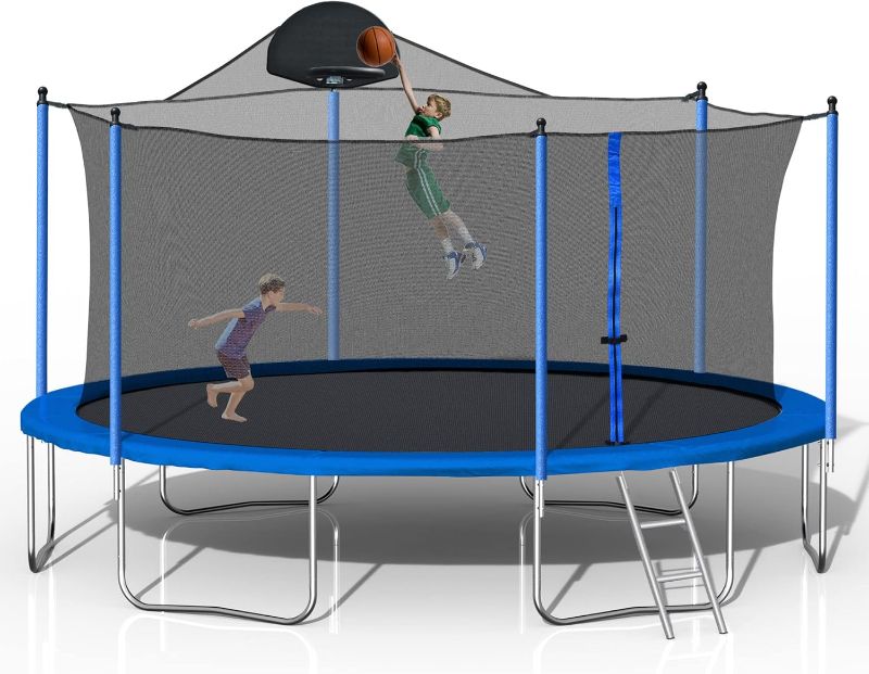 Photo 1 of ***STOCK PHOTO REFERENCE ONLY***
14FT Outdoor Trampoline with Basketball Hoop & Safety Enclosure Net -ASTM Approved, Backyard Trampoline