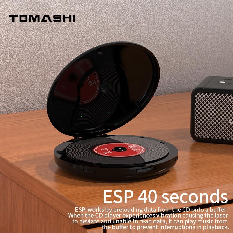 Photo 4 of (READ FULL POST) TOMASHI Portable CD Player with Bluetooth, CD Player with Headphones, ESP 40 Seconds for Home Travel, Stereo CD Walkman with LCD Display for Adults Students Kids