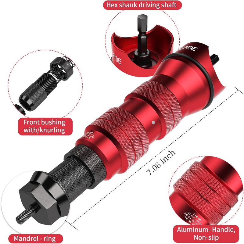 Photo 4 of (READ FULL POST) Cordless Drill Electric Rivet Gun Adapter Rivet Nut Drill Adapter Kit Including 10 Mandrel and 50Pcs Assorted Rivet Nuts, Rugged Carrying Case