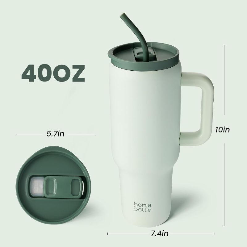 Photo 4 of (READ FULL POST) BOTTLE BOTTLE 40 oz Tumbler with Handle and Straw,Stainless Steel Vacuum Travel Mug,Car Cup with Straw, Stainless Steel Vacuum Water Bottle for Gifts Party Office Coffee (Green)