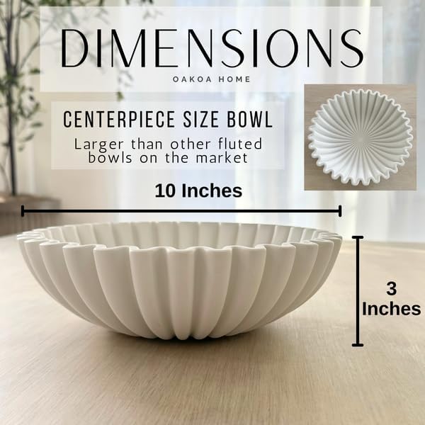 Photo 5 of (READ FULL POST) OAKOA Large Decorative Bowl - White Decorative Bowls for Home Decor - Organic Modern Home Decor Bowl - Concrete Ruffle Bowl Decor - Fluted Bowl - Scalloped Bowl