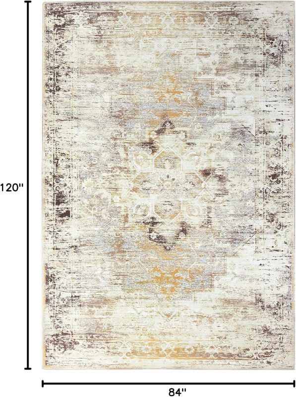 Photo 4 of (READ FULL POST) Superior Indoor Large Area Rug, Cotton Backing, for Kids or Pets, Entry, Living Room, Kitchen, Dorm, Bedroom, Hallway, Machine Washable Rugs, Floor Cover, Rustic, Dove Collection, 7' x 10', Cream
