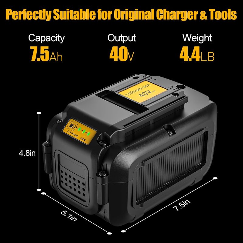 Photo 4 of (READ FULL POST) HavenHarmo 40V 7.5Ah Replacement for Dewalt 40v Battery DCB404 DCB406 DCB407 DCB114, 7500mAh Lithium Ion Battery Compatible with Dewalt All 40V MAX Power Tools and Charger