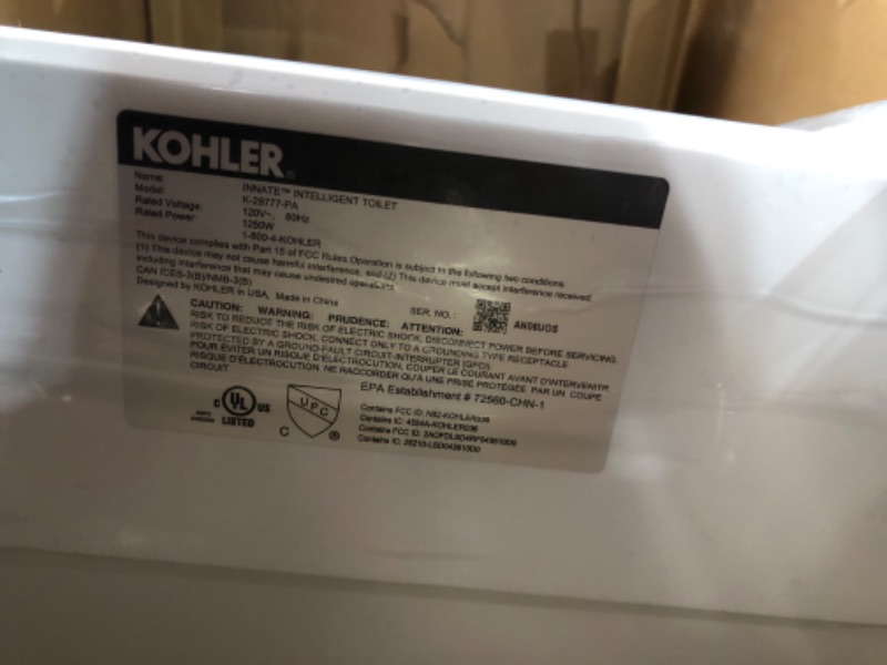 Photo 4 of ***USED - LIKELY MISSING PARTS - UNABLE TO VERIFY FUNCTIONALITY - SEE PICTURES***
Kohler 29777-PA-0 K-29777-PA-0 Innate Smart Toilet, White