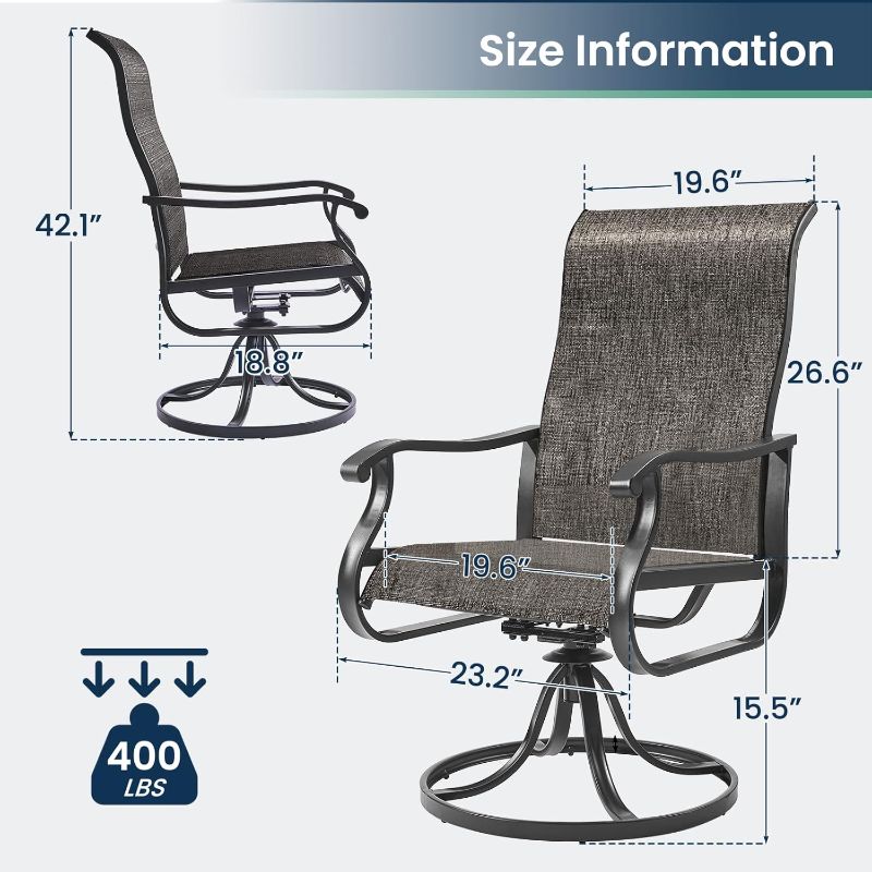 Photo 1 of (READ FULL POST) Amopatio Patio Swivel Chairs Set of 2, Outdoor Swivel Rocker Dining Chairs with All Weather Textilene High Back & Metal Frame, for Backyard Deck Lawn Garden, Dark Grey