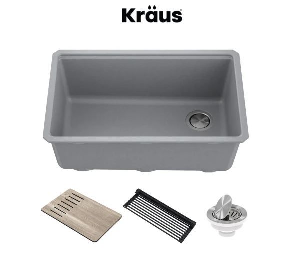 Photo 1 of (READ FULL POST) Kraus KGUW2-30MBL Bellucci Workstation 30 inch Undermount Granite Composite Single Bowl Kitchen Sink