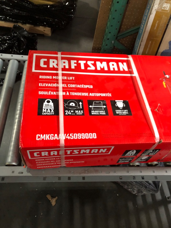 Photo 4 of ***FACTORY SEALED***
Craftsman 45099 Lift - 500lb Lifting Capacity, Fits Most Residential & Zero Turn Radius Riding Lawn Mowers, Space-Saving Foldable Design, Ideal for Lawn Mower Maintenance and Repairs