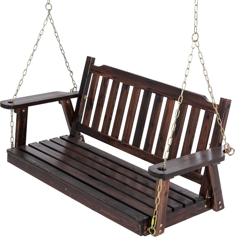 Photo 1 of 
Anraja Wooden Porch Swing 2-Seater, Bench Swing with Hanging Chains, Heavy Duty 800 LBS, for Outdoor Patio Garden Yard,4 Ft,Brown