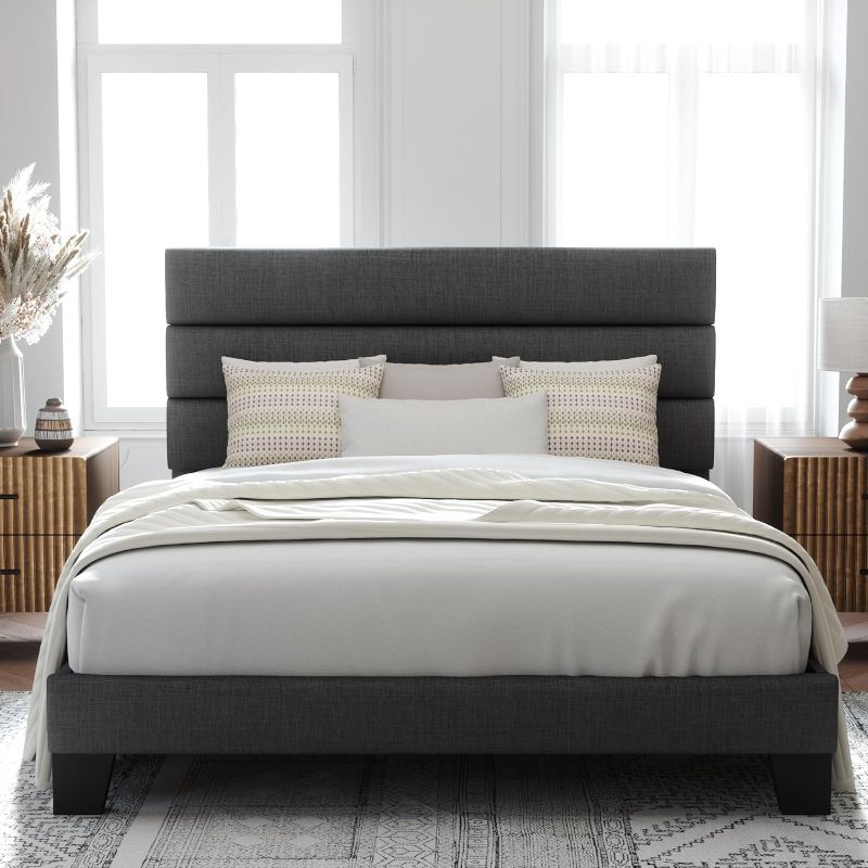 Photo 1 of 
Allewie Queen Size Platform Bed Frame with Fabric Upholstered Headboard and Wooden Slats Support, Fully Upholstered Mattress