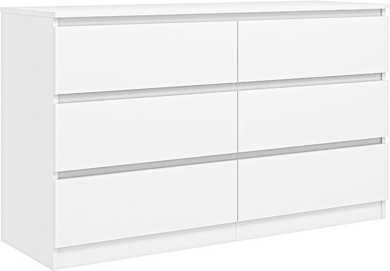 Photo 1 of 
Vibe & Dine White Dresser 6 Drawer, Modern Double Dresser for Bedroom, Wood Chest of Drawers with Wide Storage for Living Room