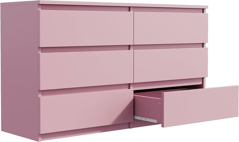 Photo 1 of ***STOCK PHOTO FOR REFERENCE ONLY***6 Drawer Dresser, Large 6-Drawer Chest with Oversized Drawers, Thick and Sturdy Trapezoid Dresser for Ample Storage, Stable and Durable,Pink