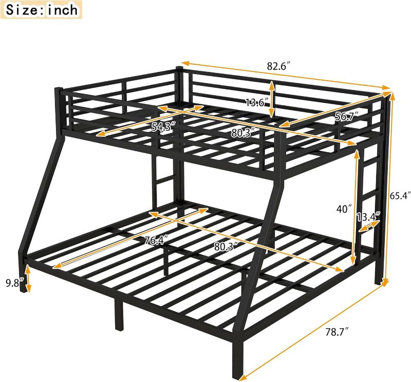 Photo 4 of (PARTS) Full XL Over King Bunk Beds with Ladder and Full Length Guardrail, Heavy Duty Bunk Beds/Full XL Over King Bunk Bed for Adults, Teens, Full XL Over King Bunk Bed Black